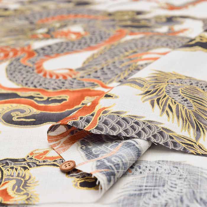 Cotton dobby lamé printed fabric Large dragon - nomura tailor