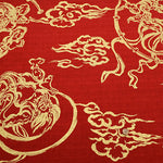 Cotton Dobby Gold Lame Print Fabric - Japanese Pattern God of Wind and God of Thunder - nomura tailor