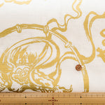 Cotton Dobby Gold Lame Print Fabric - Japanese Pattern God of Wind and God of Thunder - nomura tailor