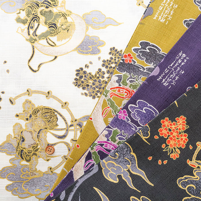 Cotton Dobby Lame (Glitter) Printed Fabric - God of wind and god ofthunder - nomura tailor