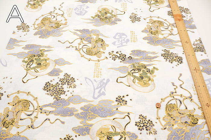 Cotton Dobby Lame (Glitter) Printed Fabric - God of wind and god ofthunder - nomura tailor