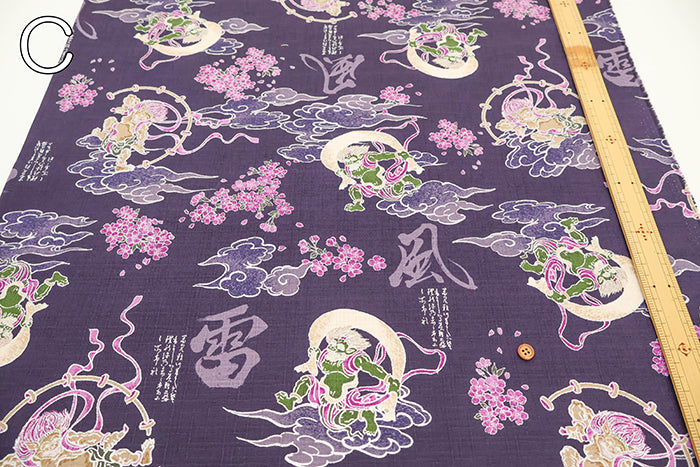 Cotton Dobby Lame (Glitter) Printed Fabric - God of wind and god ofthunder - nomura tailor