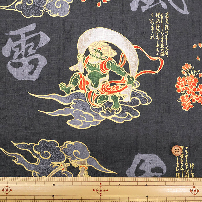 Cotton Dobby Lame (Glitter) Printed Fabric - God of wind and god ofthunder - nomura tailor