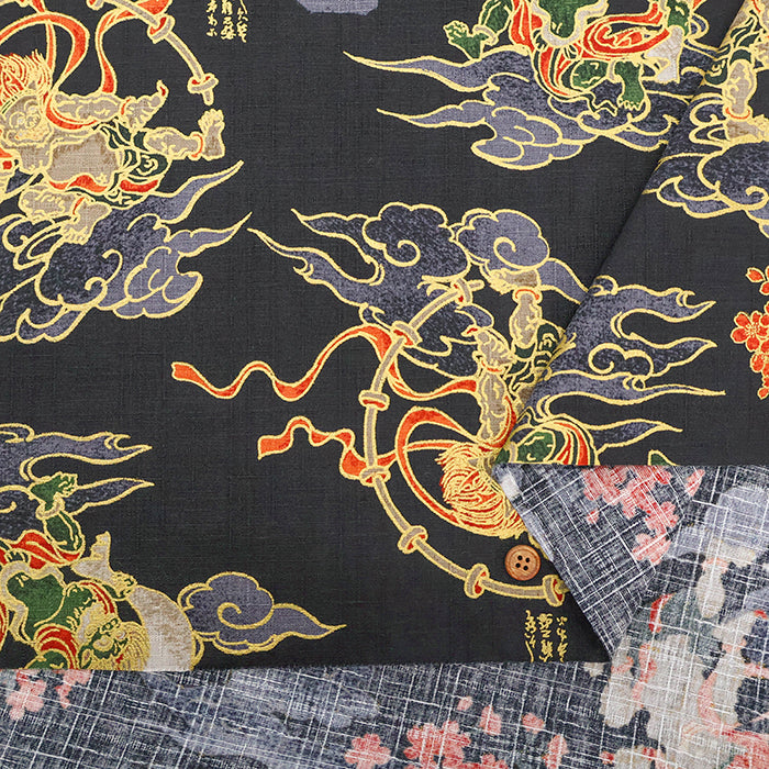 Cotton Dobby Lame (Glitter) Printed Fabric - God of wind and god ofthunder - nomura tailor