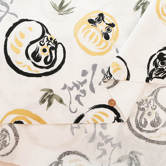 Cotton Dobby Printed Fabric - Japanese Pattern Daruma Doll - nomura tailor