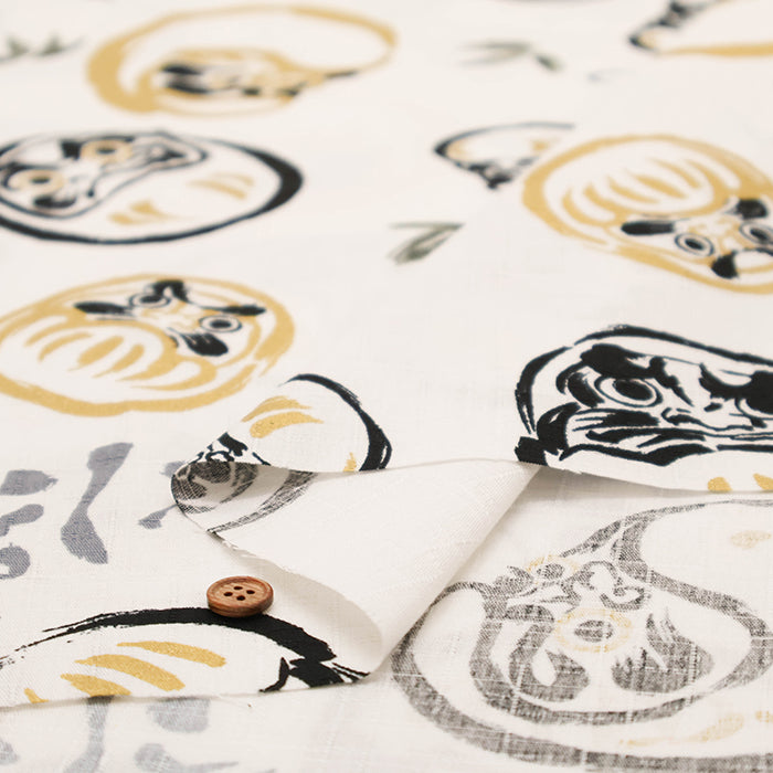Cotton Dobby Printed Fabric - Japanese Pattern Daruma Doll - nomura tailor