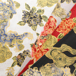 Cotton Dobby Lame (Glitter) Printed Fabric 和柄 獅子 - nomura tailor