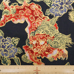 Cotton Dobby Lame (Glitter) Printed Fabric 和柄 獅子 - nomura tailor