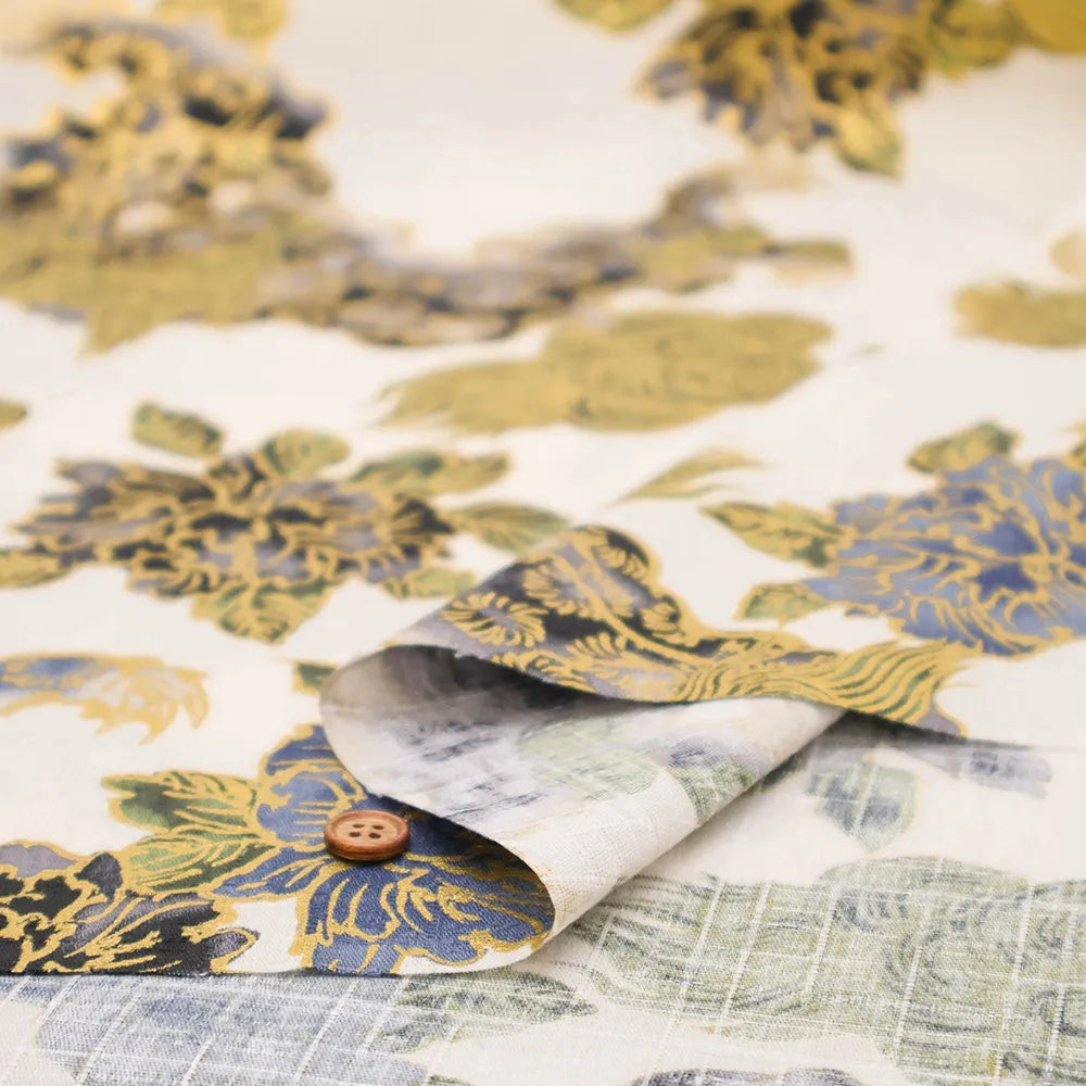Cotton Dobby Lame (Glitter) Printed Fabric 和柄 獅子 - nomura tailor