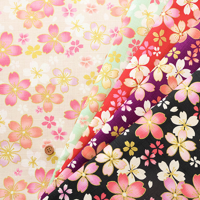Cotton Dobby Lame (Glitter) Printed Fabric - Cherry Blossoms - nomura tailor