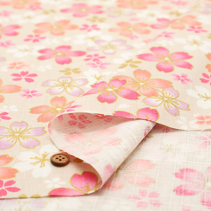 Cotton Dobby Lame (Glitter) Printed Fabric - Cherry Blossoms - nomura tailor