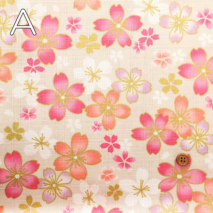 Cotton Dobby Lame (Glitter) Printed Fabric - Cherry Blossoms - nomura tailor