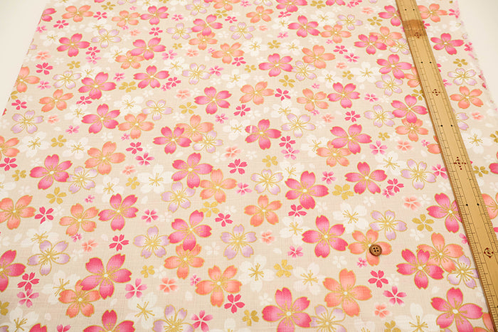 Cotton Dobby Lame (Glitter) Printed Fabric - Cherry Blossoms - nomura tailor