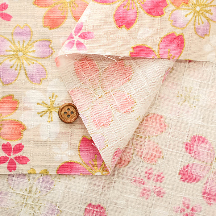 Cotton Dobby Lame (Glitter) Printed Fabric - Cherry Blossoms - nomura tailor