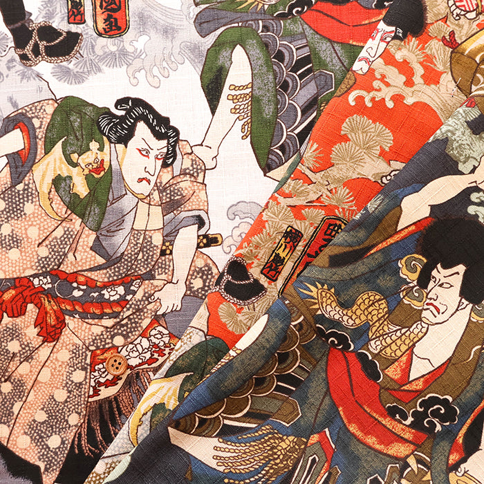 Cotton Dobby Printed Fabric - Japanese Pattern Ukiyo-e Style Warrior - nomura tailor