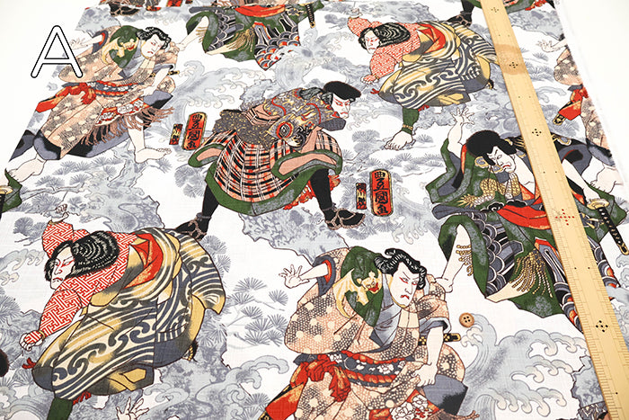 Cotton Dobby Printed Fabric - Japanese Pattern Ukiyo-e Style Warrior - nomura tailor