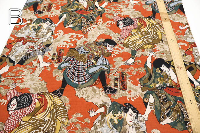Cotton Dobby Printed Fabric - Japanese Pattern Ukiyo-e Style Warrior - nomura tailor