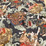 Cotton Dobby Printed Fabric - Japanese Pattern Ukiyo-e Style Warrior - nomura tailor