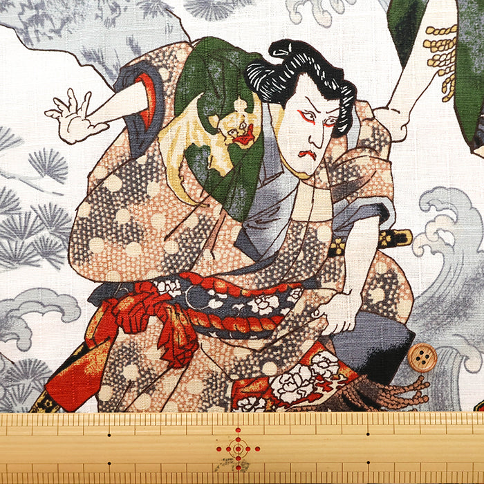 Cotton Dobby Printed Fabric - Japanese Pattern Ukiyo-e Style Warrior - nomura tailor