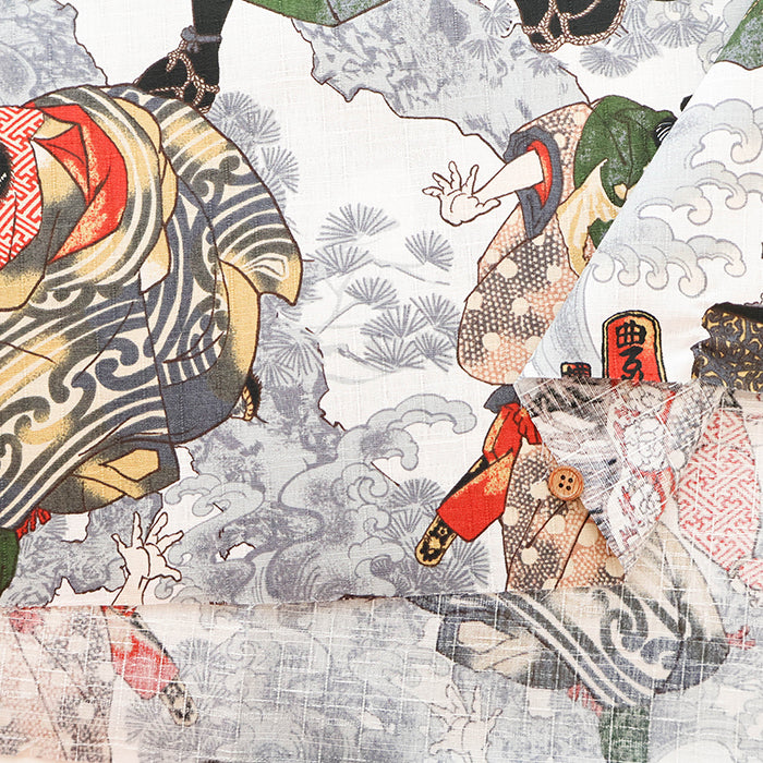 Cotton Dobby Printed Fabric - Japanese Pattern Ukiyo-e Style Warrior - nomura tailor