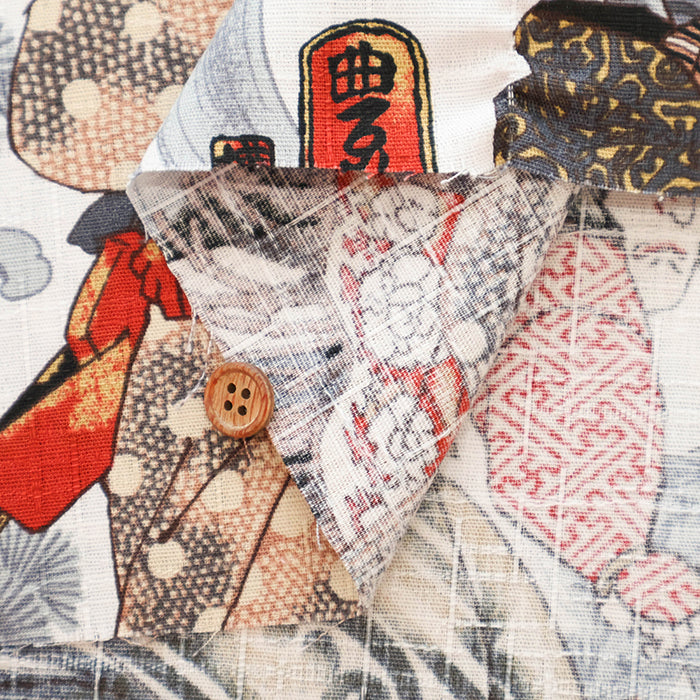 Cotton Dobby Printed Fabric - Japanese Pattern Ukiyo-e Style Warrior - nomura tailor