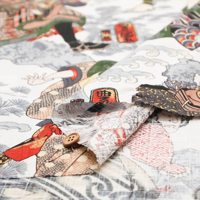 Cotton Dobby Printed Fabric - Japanese Pattern Ukiyo-e Style Warrior - nomura tailor