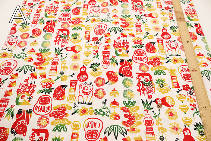 Cotton Dobby Printed Fabric - Japanese Pattern Auspicious Motifs - nomura tailor
