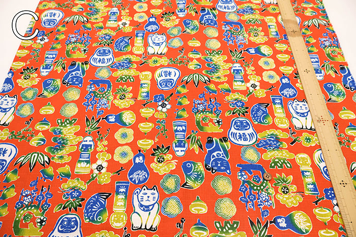 Cotton Dobby Printed Fabric - Japanese Pattern Auspicious Motifs - nomura tailor