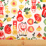Cotton Dobby Printed Fabric - Japanese Pattern Auspicious Motifs - nomura tailor