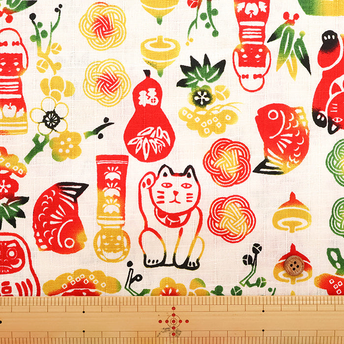Cotton Dobby Printed Fabric - Japanese Pattern Auspicious Motifs - nomura tailor