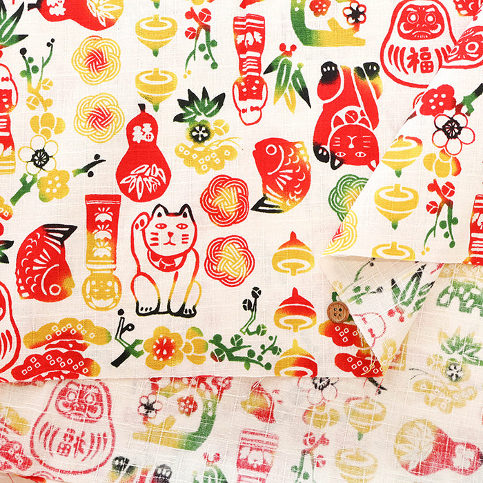 Cotton Dobby Printed Fabric - Japanese Pattern Auspicious Motifs - nomura tailor