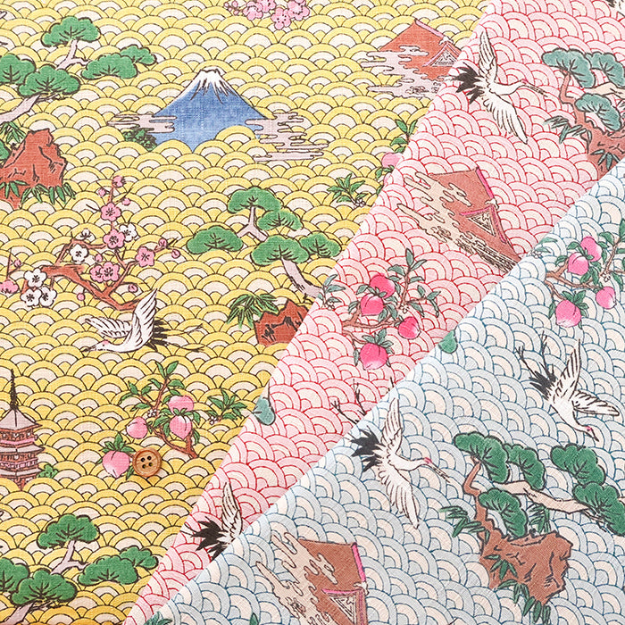 Cotton Dobby Printed Fabric - Japanese Pattern Japanese Style Art - nomura tailor