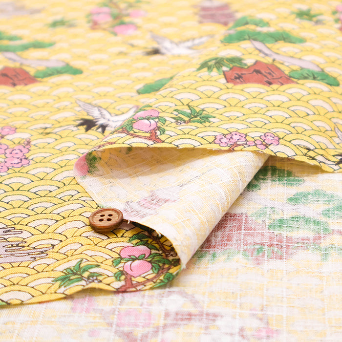 Cotton Dobby Printed Fabric - Japanese Pattern Japanese Style Art - nomura tailor