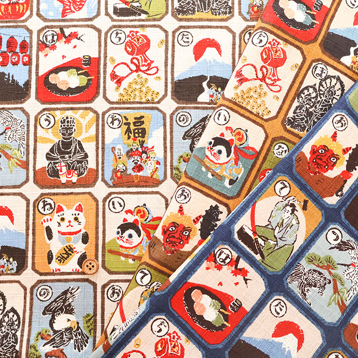 Cotton Dobby Printed Fabric - Japanese Pattern Karuta - nomura tailor