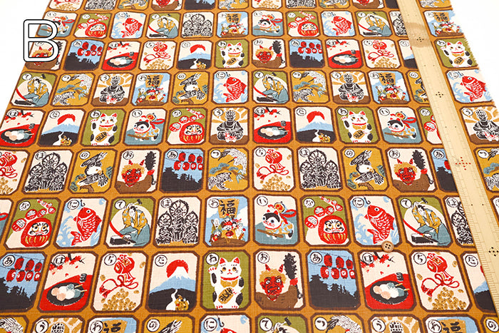 Cotton Dobby Printed Fabric - Japanese Pattern Karuta - nomura tailor