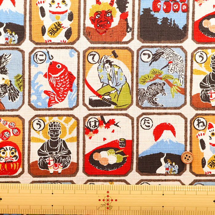Cotton Dobby Printed Fabric - Japanese Pattern Karuta - nomura tailor