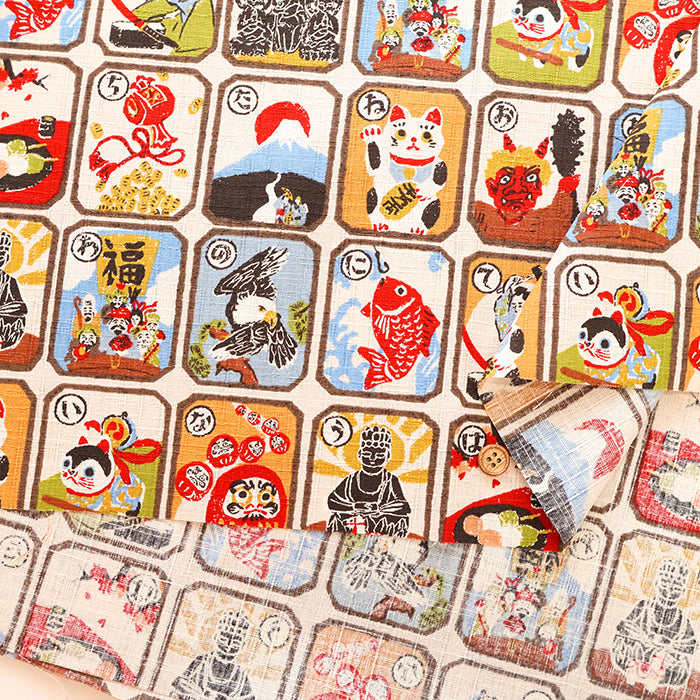 Cotton Dobby Printed Fabric - Japanese Pattern Karuta - nomura tailor
