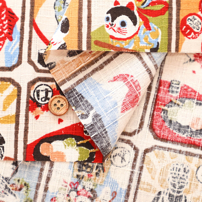 Cotton Dobby Printed Fabric - Japanese Pattern Karuta - nomura tailor