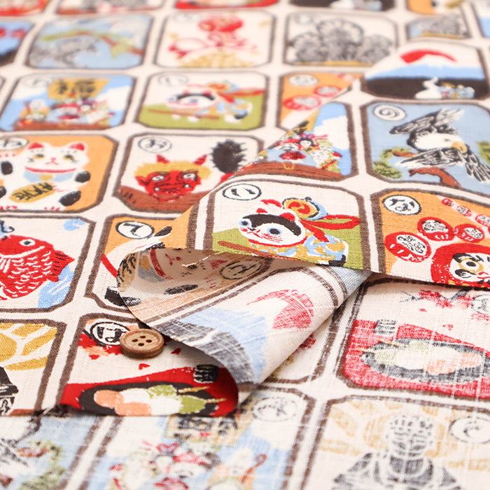 Cotton Dobby Printed Fabric - Japanese Pattern Karuta - nomura tailor