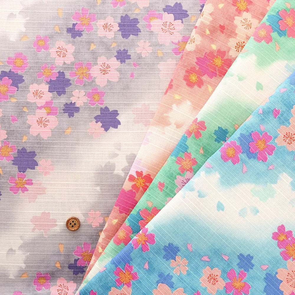 Cotton Shantung Printed Fabric - Cherry Blossom - nomura tailor