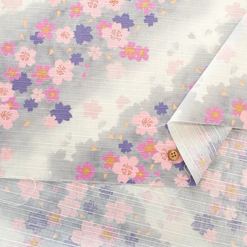 Cotton Shantung Printed Fabric - Cherry Blossom - nomura tailor