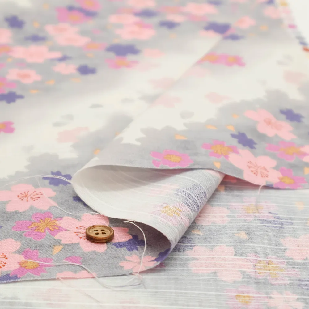 Cotton Shantung Printed Fabric - Cherry Blossom - nomura tailor