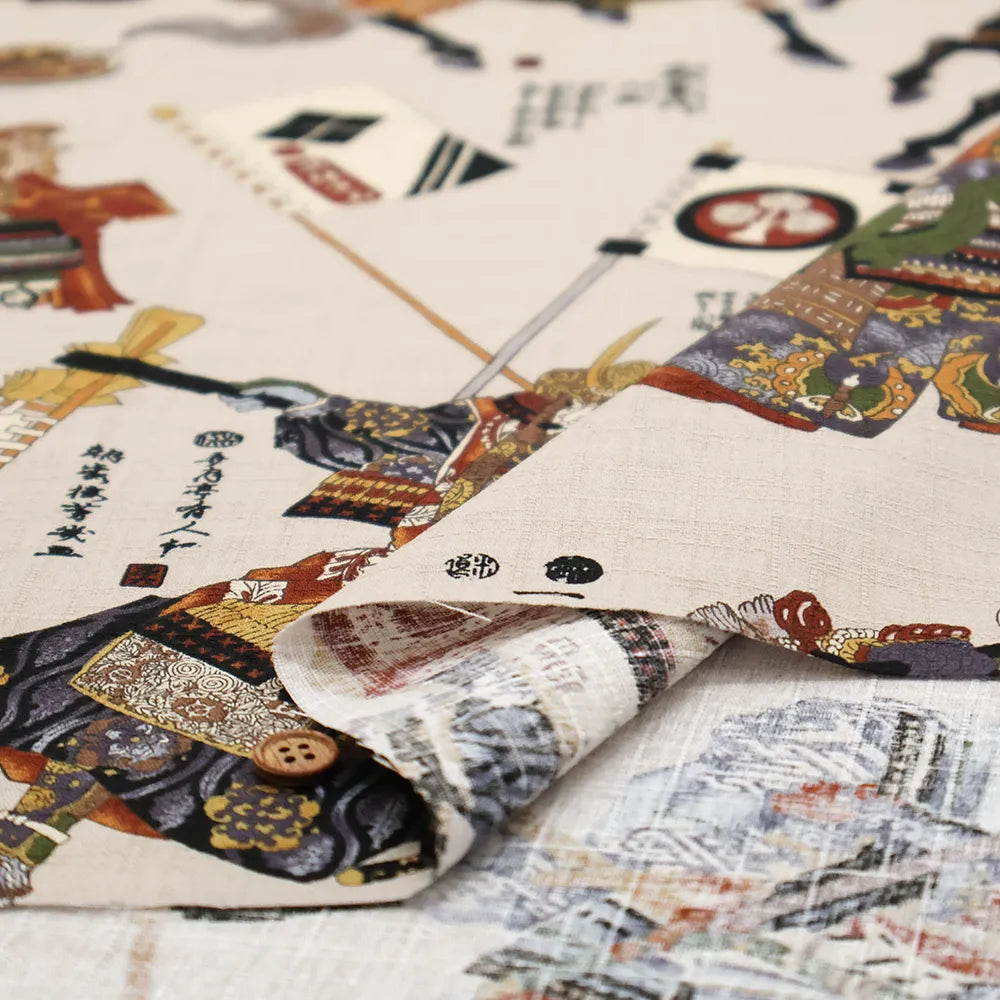 Cotton Dobby Printed Fabric - Battle Scene - nomura tailor