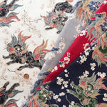 Cotton Dobby Printed Fabric - Lion and Cherry Blossoms - nomura tailor