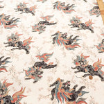 Cotton Dobby Printed Fabric - Lion and Cherry Blossoms - nomura tailor