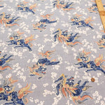 Cotton Dobby Printed Fabric - Lion and Cherry Blossoms - nomura tailor