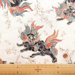 Cotton Dobby Printed Fabric - Lion and Cherry Blossoms - nomura tailor