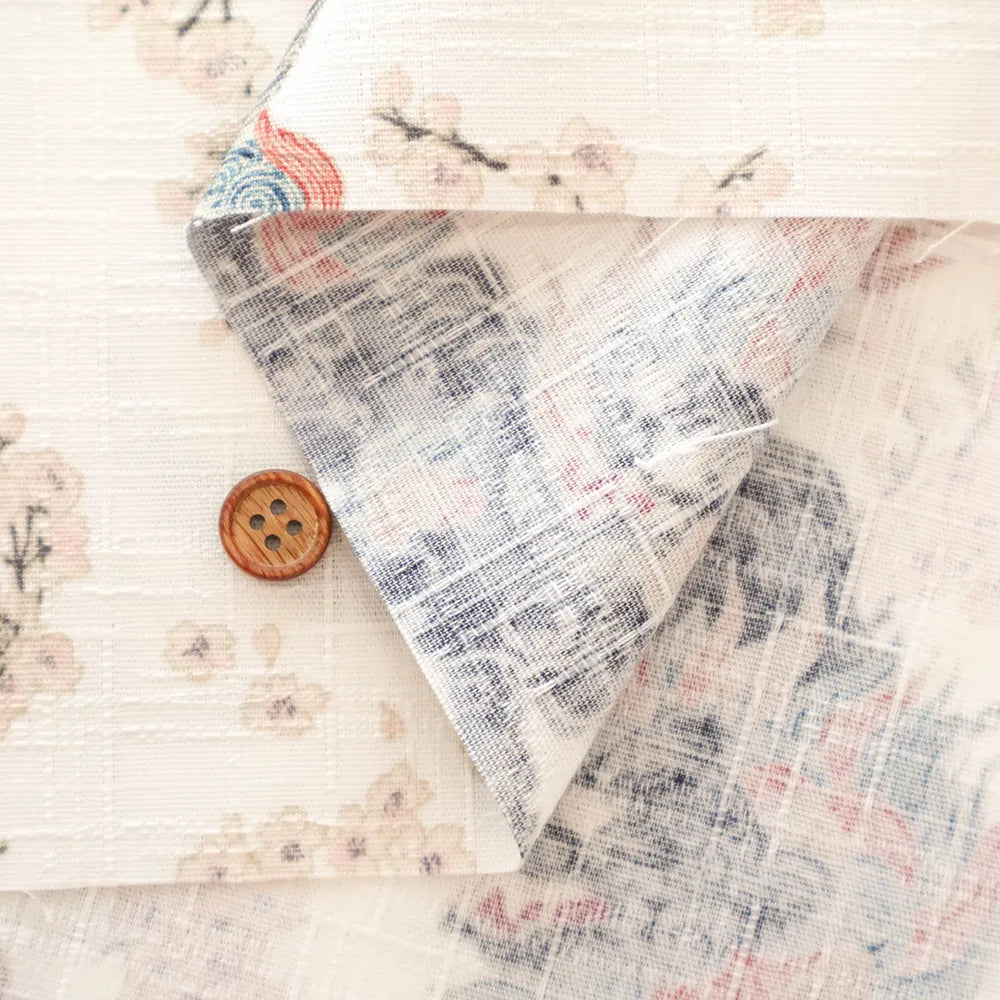 Cotton Dobby Printed Fabric - Lion and Cherry Blossoms - nomura tailor
