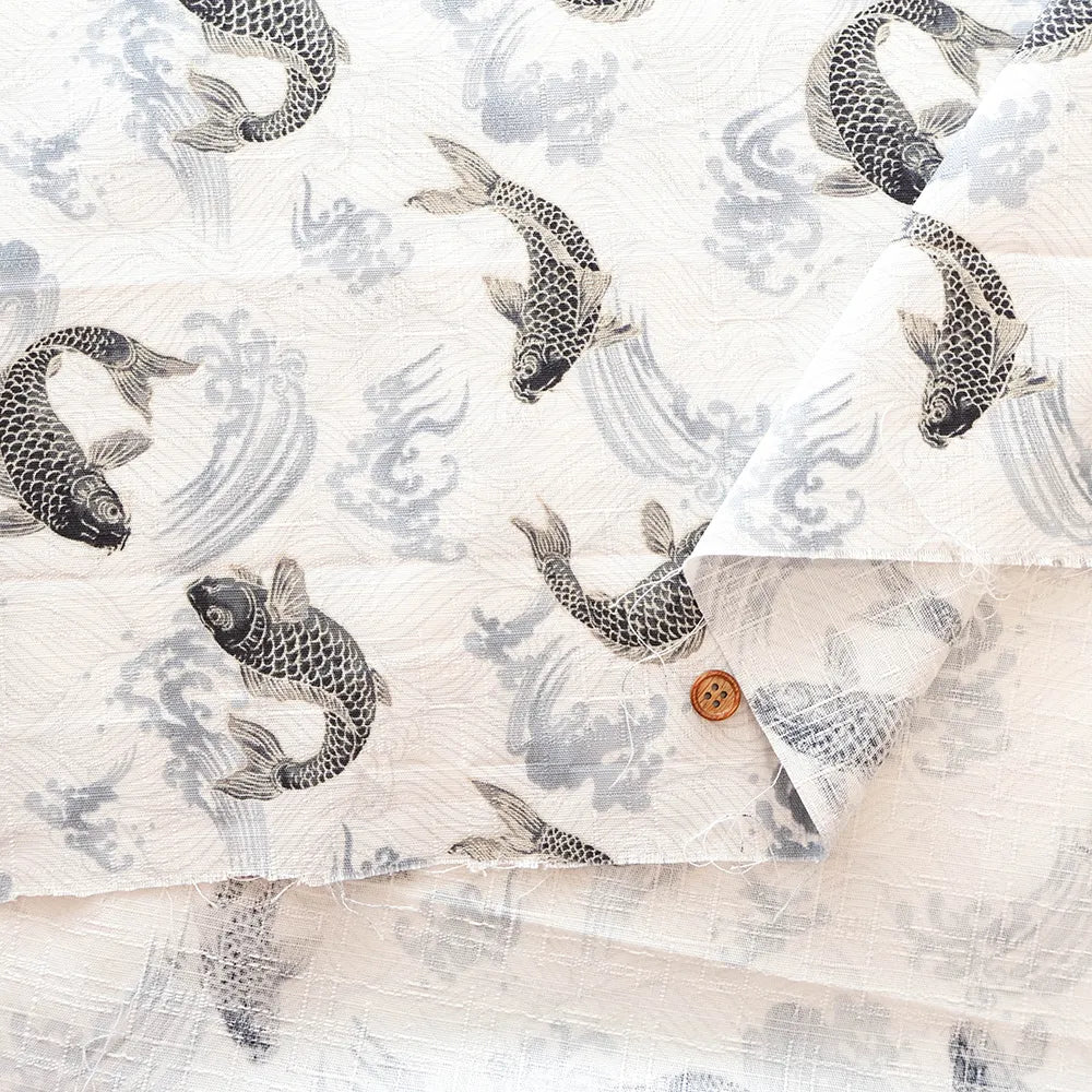 Cotton Dobby Printed Fabric - Carp - nomura tailor