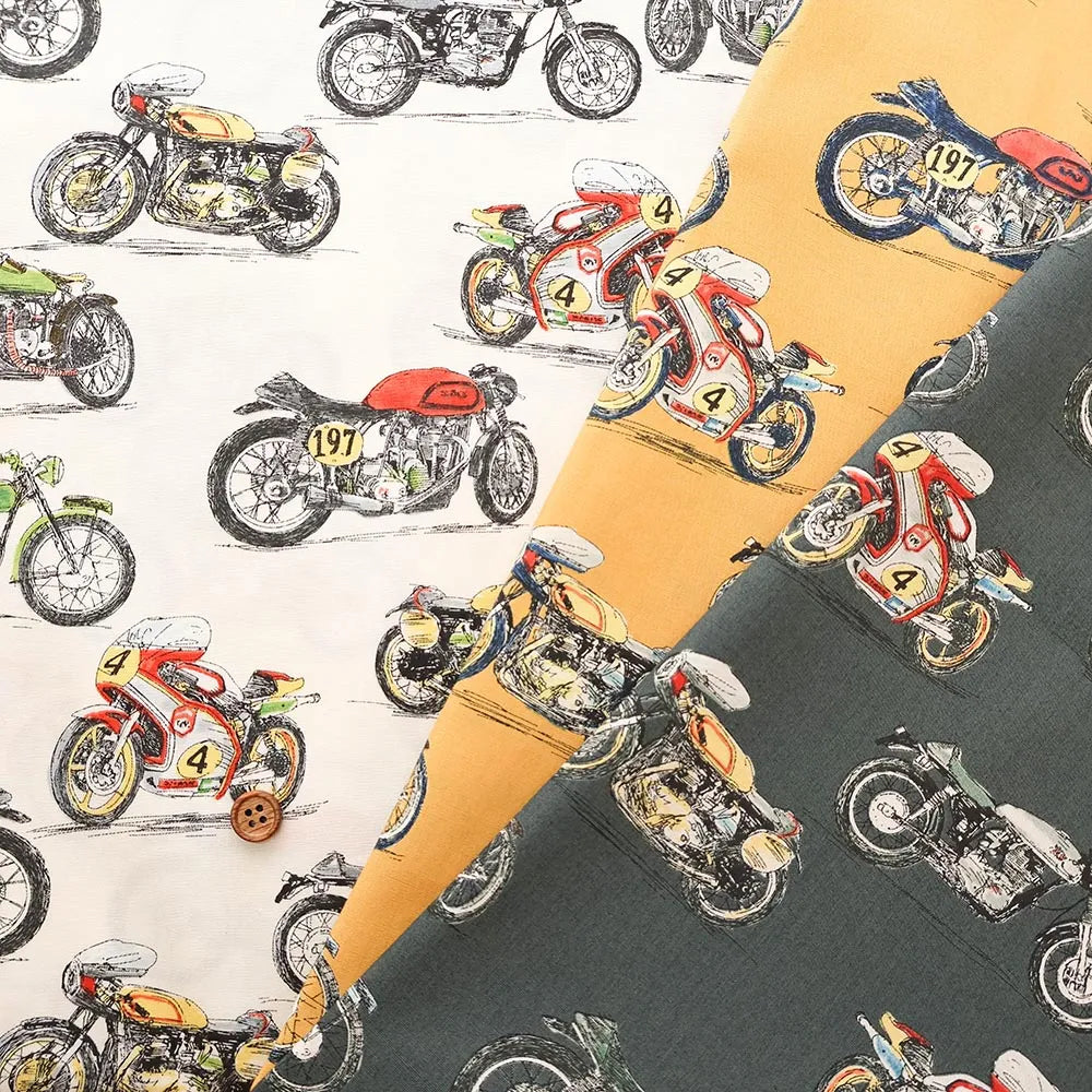 40"Cotton Broad Printed Fabric - Motorcycles - nomura tailor
